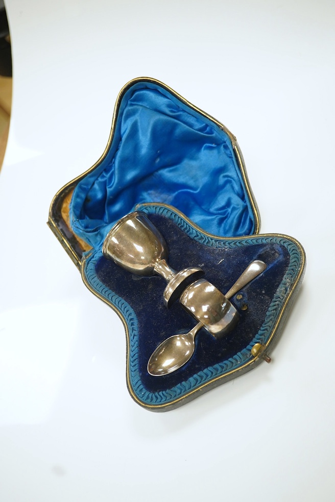 Five assorted cased silver sets including pair of horseshoe napkin rings, six bean end coffee spoons, two christening sets and a small serving spoon. Condition - fair